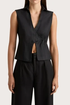 Shop FAITHFULL THE BRAND ANTIBES SLEEVELESS WRAP SHIRT Black