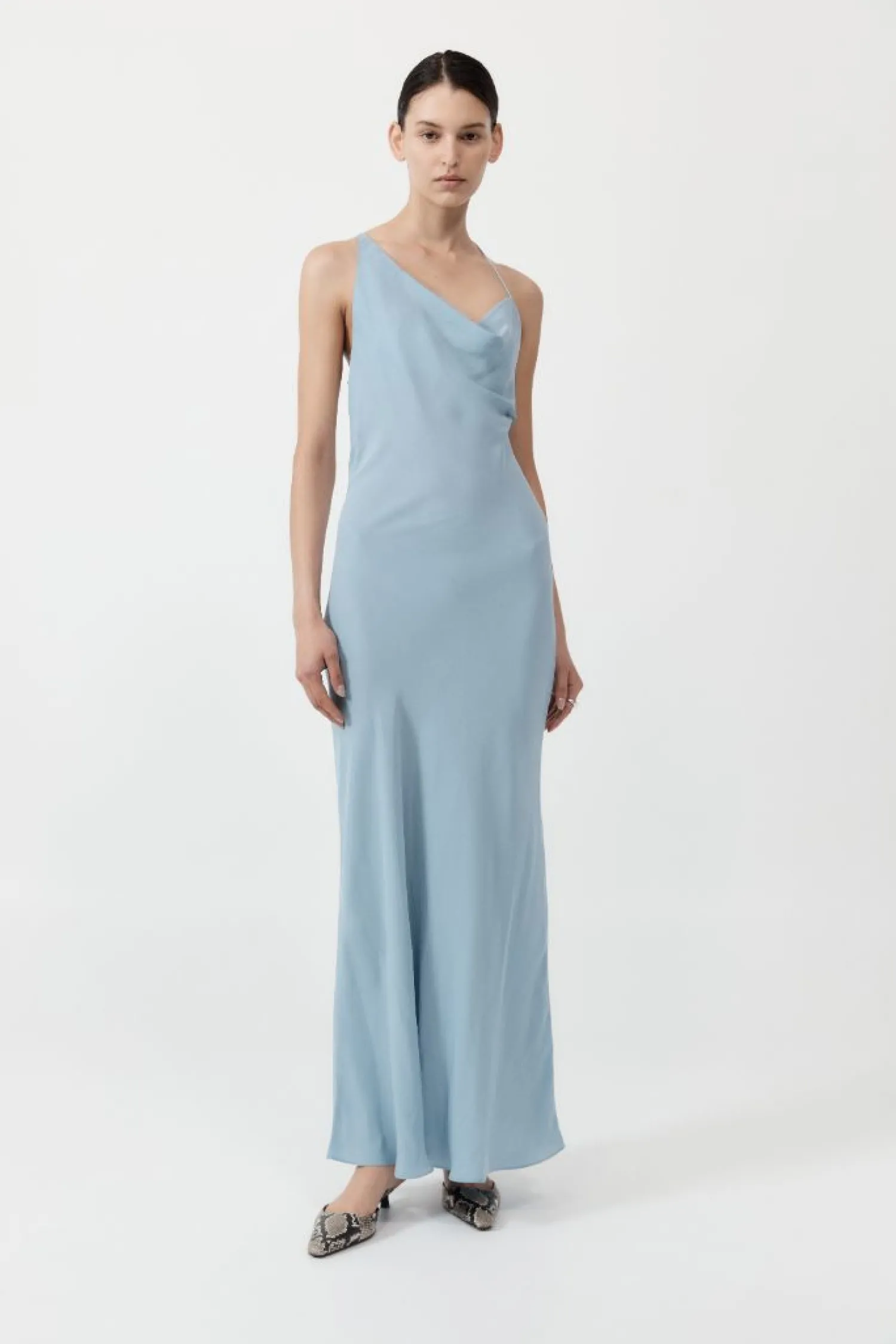 Shop ST. AGNI ASYMMETRICAL DRAPE MAXI DRESS StoneBlue