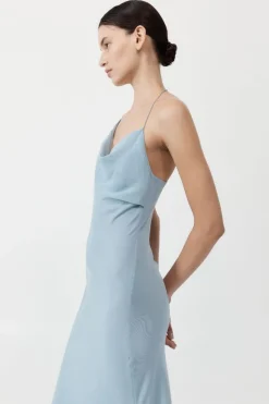Shop ST. AGNI ASYMMETRICAL DRAPE MAXI DRESS StoneBlue