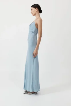 Shop ST. AGNI ASYMMETRICAL DRAPE MAXI DRESS StoneBlue