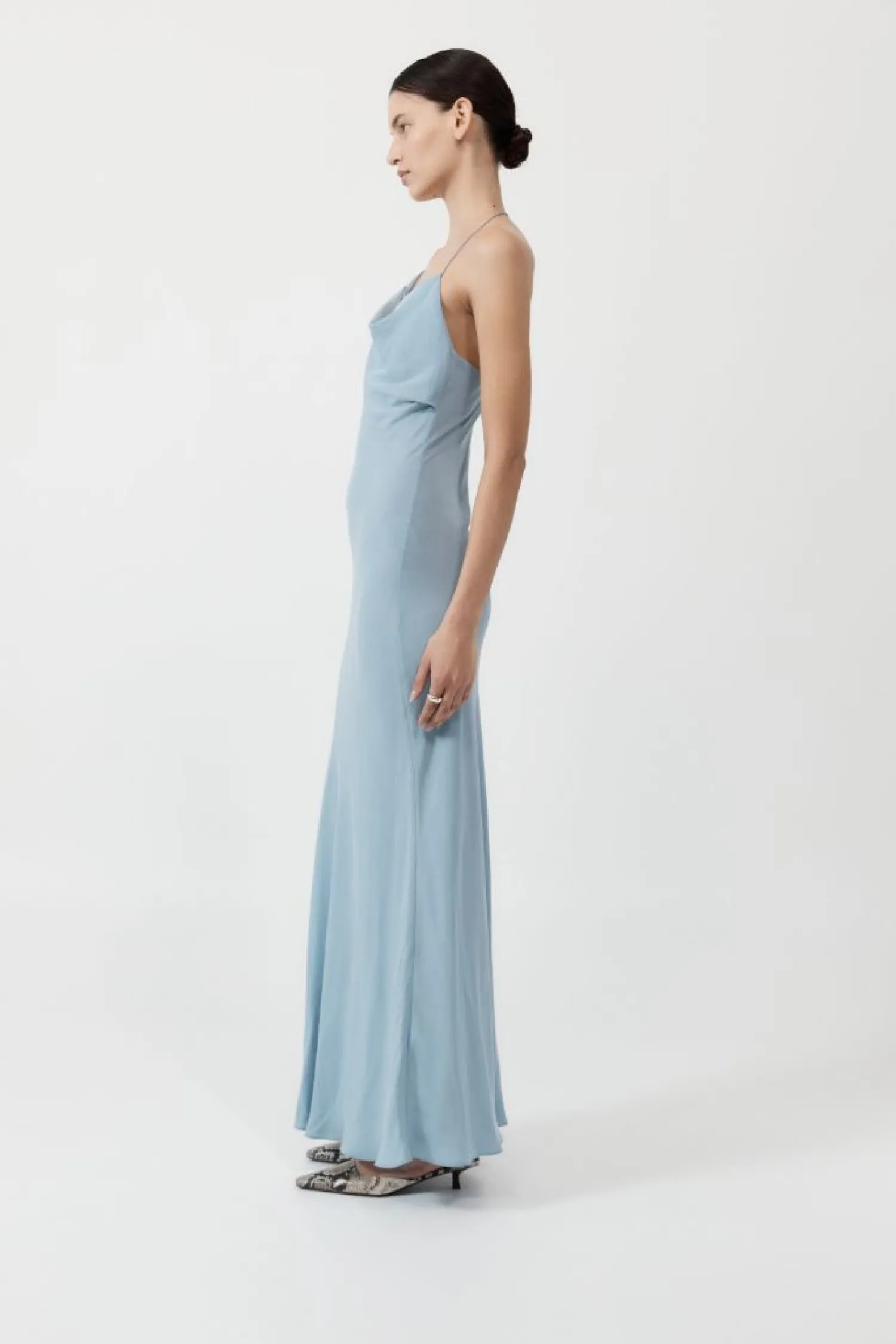 Shop ST. AGNI ASYMMETRICAL DRAPE MAXI DRESS StoneBlue