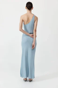 Shop ST. AGNI ASYMMETRICAL DRAPE MAXI DRESS StoneBlue