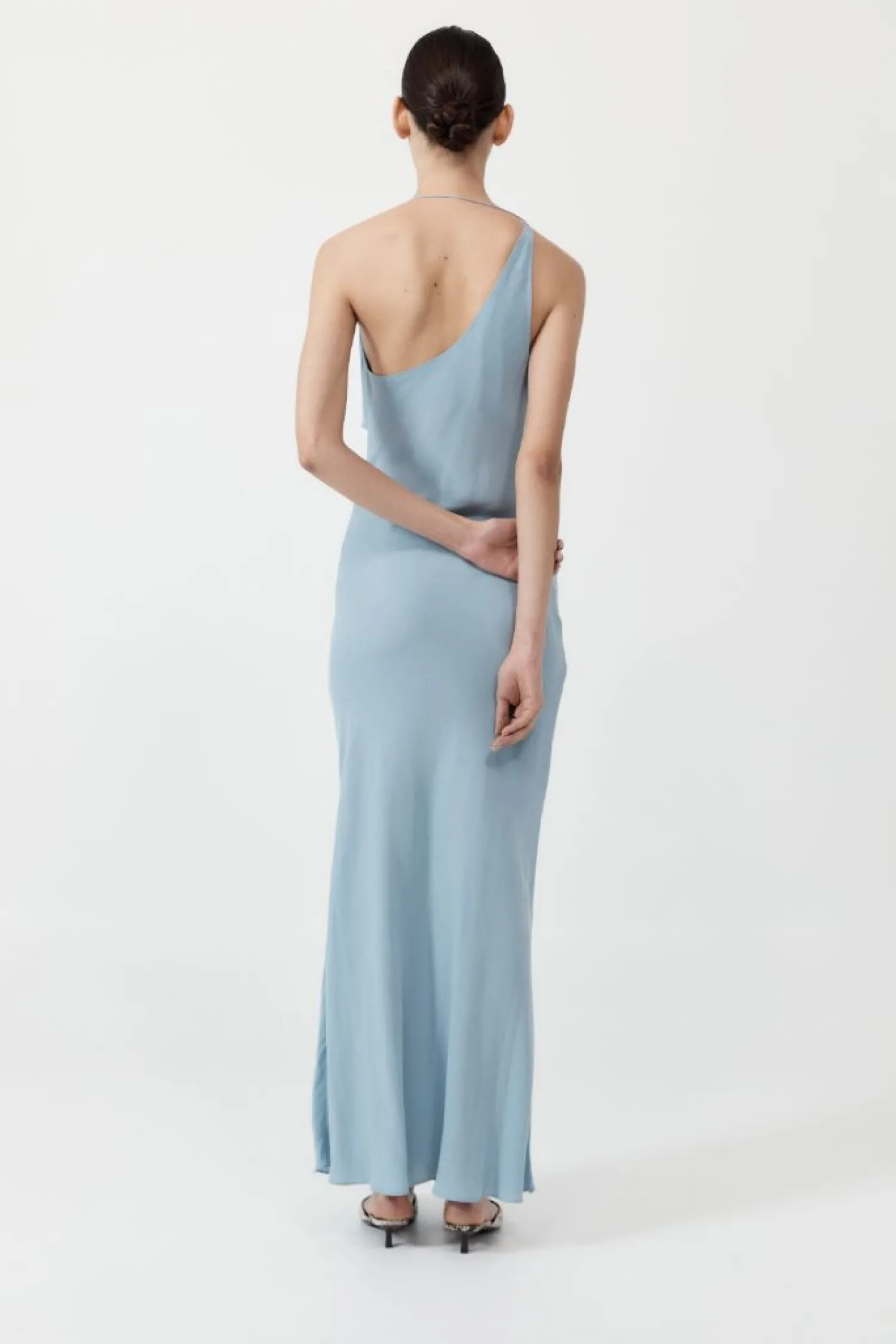 Shop ST. AGNI ASYMMETRICAL DRAPE MAXI DRESS StoneBlue