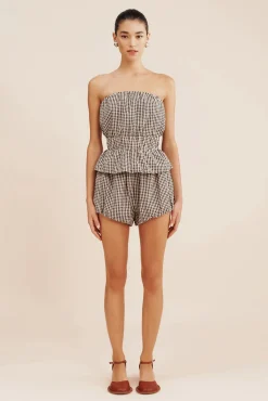 Hot POSSE AURELIA STRAPLESS TOP GinghamBlack&Cream