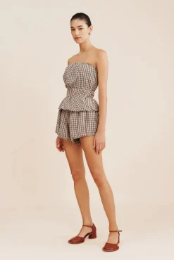 Hot POSSE AURELIA STRAPLESS TOP GinghamBlack&Cream