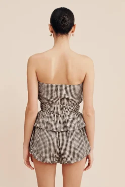 Hot POSSE AURELIA STRAPLESS TOP GinghamBlack&Cream
