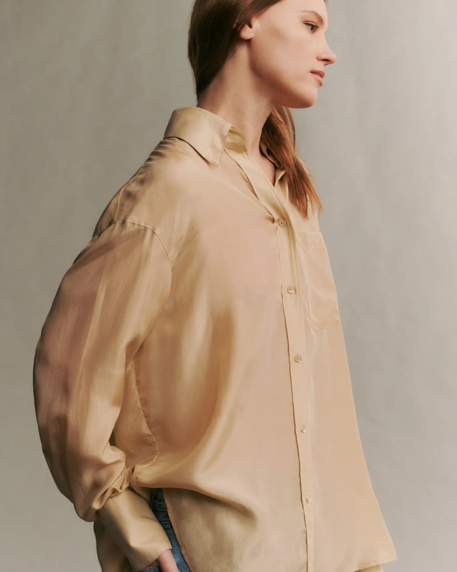 Shop TWP BIG JOE SHIRT Tan
