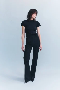Shop COURTNEY ZHENG CELINA STRETCH WOOL TAILORED PANTS Black