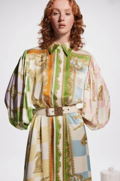 Shop ALÉMAIS CHECKMATE SILK SHIRTDRESS Multi