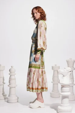Shop ALÉMAIS CHECKMATE SILK SHIRTDRESS Multi