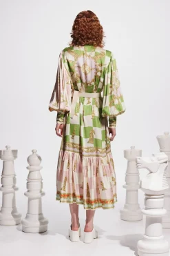 Shop ALÉMAIS CHECKMATE SILK SHIRTDRESS Multi