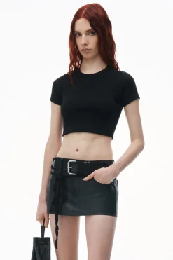 Discount ALEXANDERWANG.T CROPPED SHORT SLEEVE TOP WITH EMBOSSED LOGO