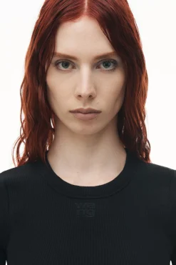 Discount ALEXANDERWANG.T CROPPED SHORT SLEEVE TOP WITH EMBOSSED LOGO