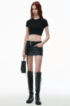 Discount ALEXANDERWANG.T CROPPED SHORT SLEEVE TOP WITH EMBOSSED LOGO