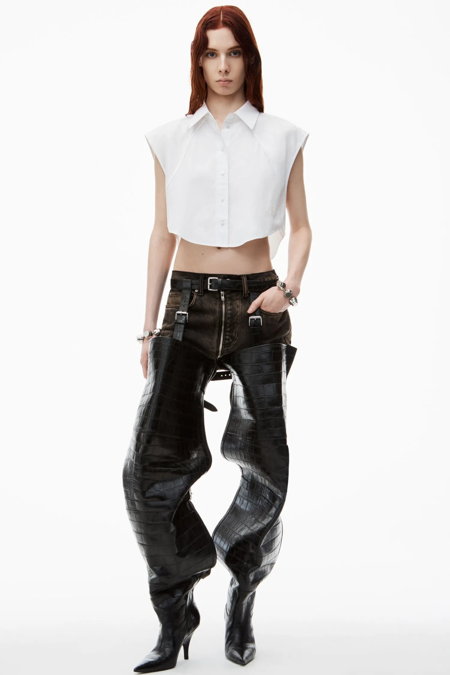 Clearance ALEXANDERWANG.T CROPPED SLEEVELESS BUTTON DOWN WITH PIPING
