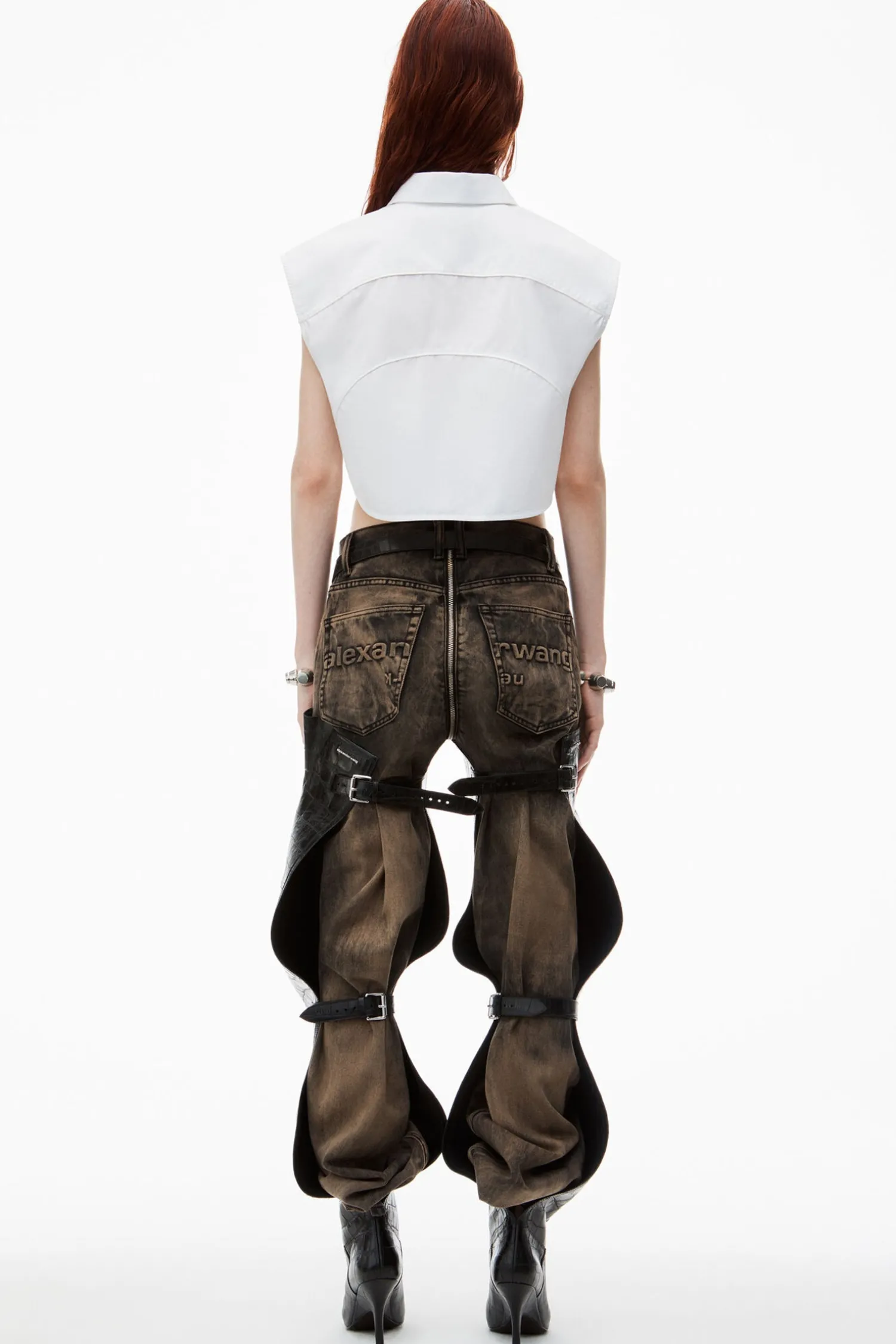 Clearance ALEXANDERWANG.T CROPPED SLEEVELESS BUTTON DOWN WITH PIPING
