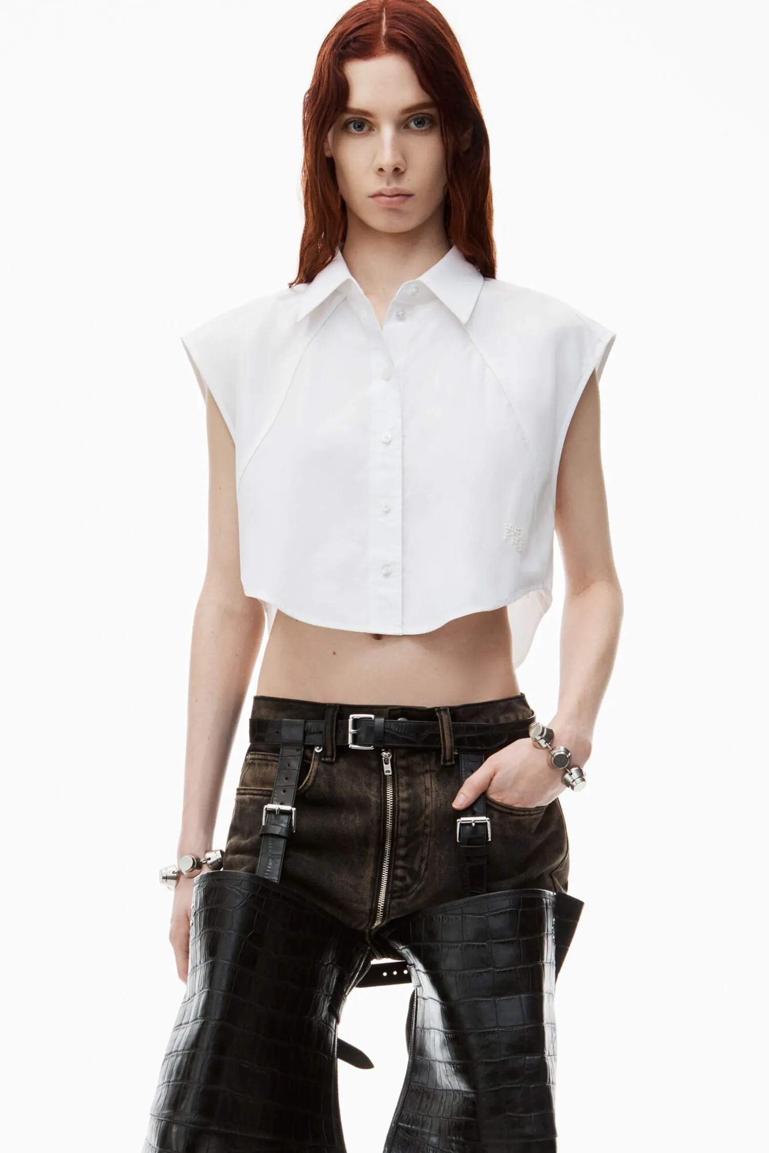 Clearance ALEXANDERWANG.T CROPPED SLEEVELESS BUTTON DOWN WITH PIPING