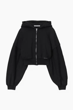 New ALEXANDERWANG.T CROPPED ZIP UP HOODIE FadedBlack