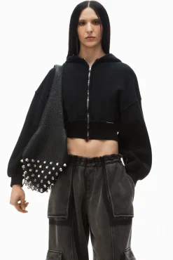 New ALEXANDERWANG.T CROPPED ZIP UP HOODIE FadedBlack