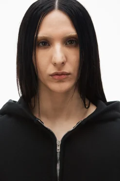 New ALEXANDERWANG.T CROPPED ZIP UP HOODIE FadedBlack