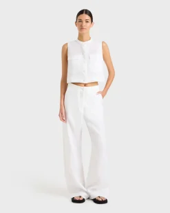 Outlet BONDI BORN DELPHI ORGANIC LINEN TAILORED PANT White