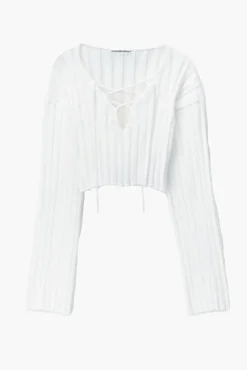 Flash Sale ALEXANDERWANG.T DROP SHOULDER CROPPED LS PULLOVER W/ LACING DETAIL White