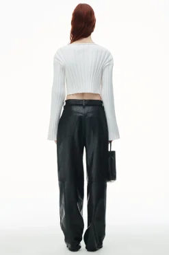 Flash Sale ALEXANDERWANG.T DROP SHOULDER CROPPED LS PULLOVER W/ LACING DETAIL White