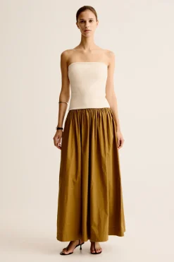 Clearance ESSE DUO STRAPLESS KNIT COTTON DRESS Light/Olive
