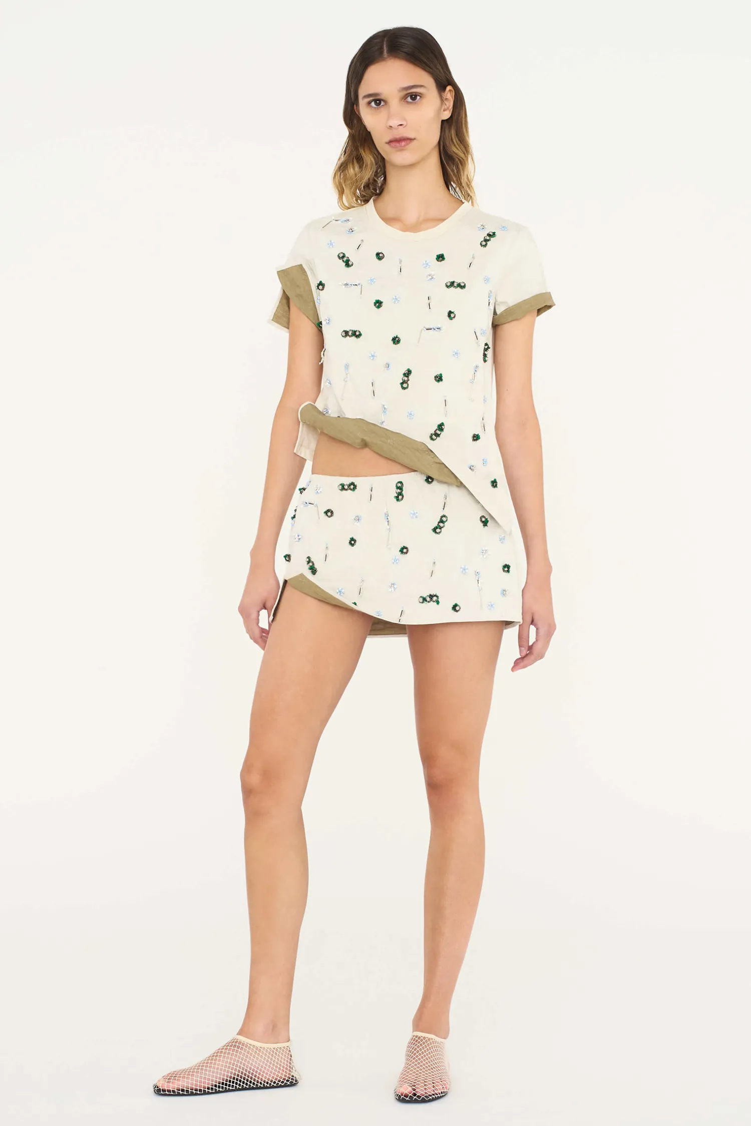 Cheap CHRISTOPHER ESBER EMBLA BEADED CRUSHED MICRO SKIRT PuttyMulti