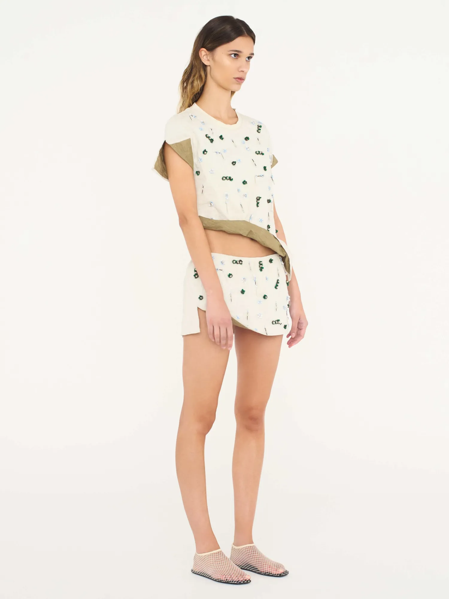 Cheap CHRISTOPHER ESBER EMBLA BEADED CRUSHED MICRO SKIRT PuttyMulti