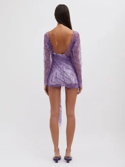 Shop CHRISTOPHER ESBER ENCASED BEADED IVY LACE L/S MINI DRESS Grape