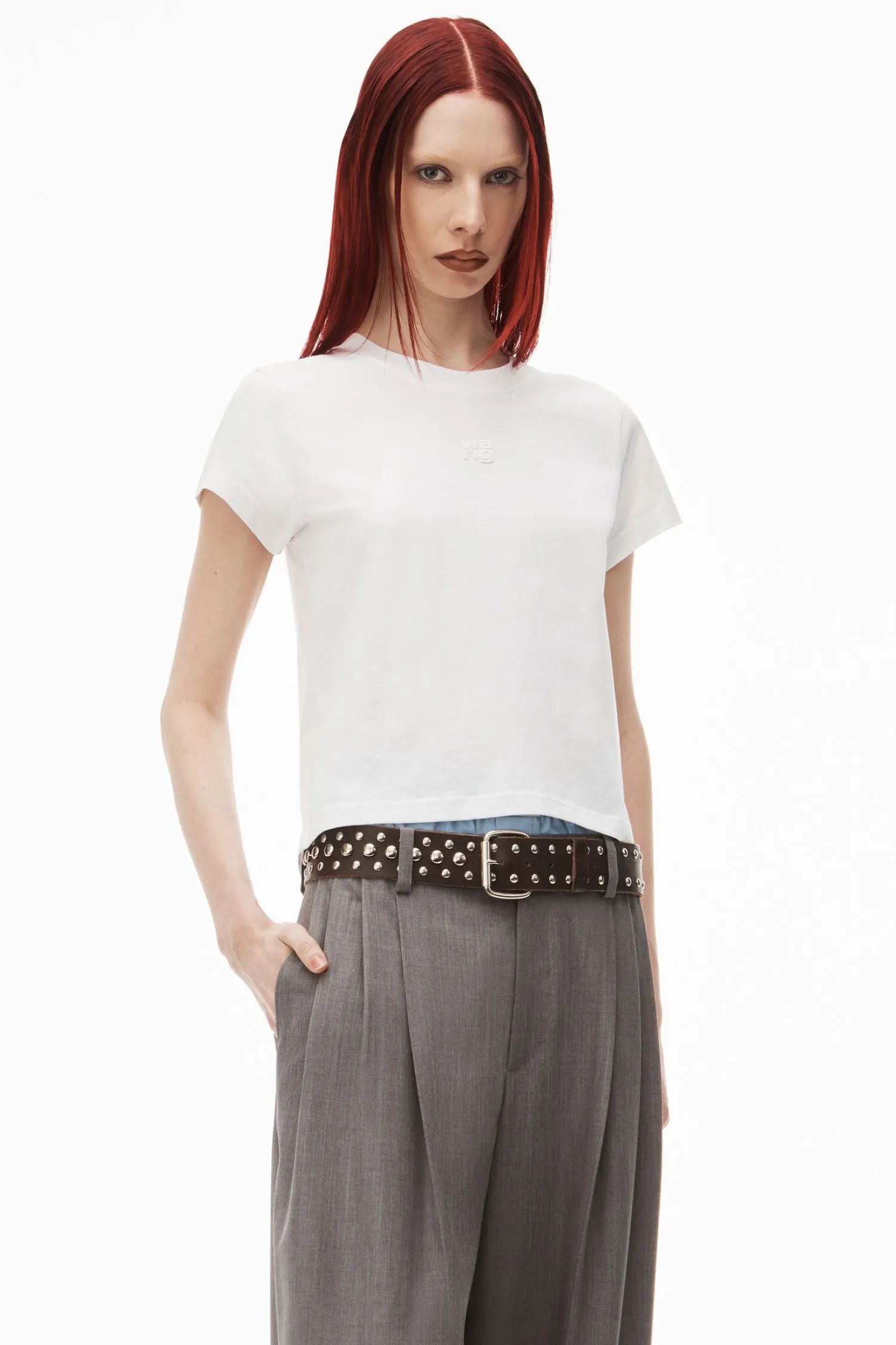 Store ALEXANDERWANG.T ESSENTIAL JERSEY SHRUNK TEE WITH PUFF LOGO & BOUND NECK White