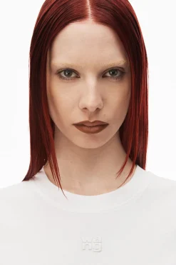 Store ALEXANDERWANG.T ESSENTIAL JERSEY SHRUNK TEE WITH PUFF LOGO & BOUND NECK White