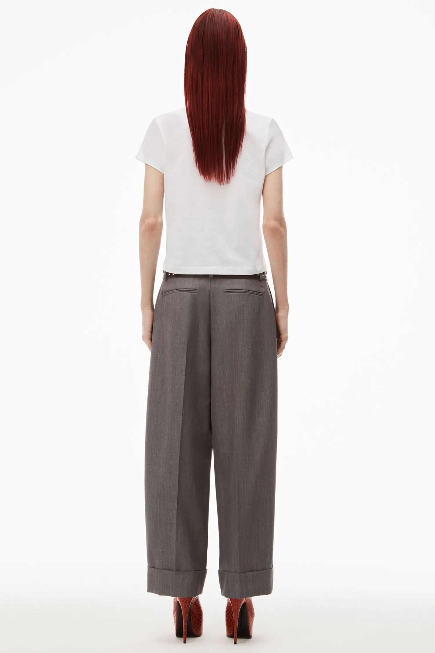 Store ALEXANDERWANG.T ESSENTIAL JERSEY SHRUNK TEE WITH PUFF LOGO & BOUND NECK White