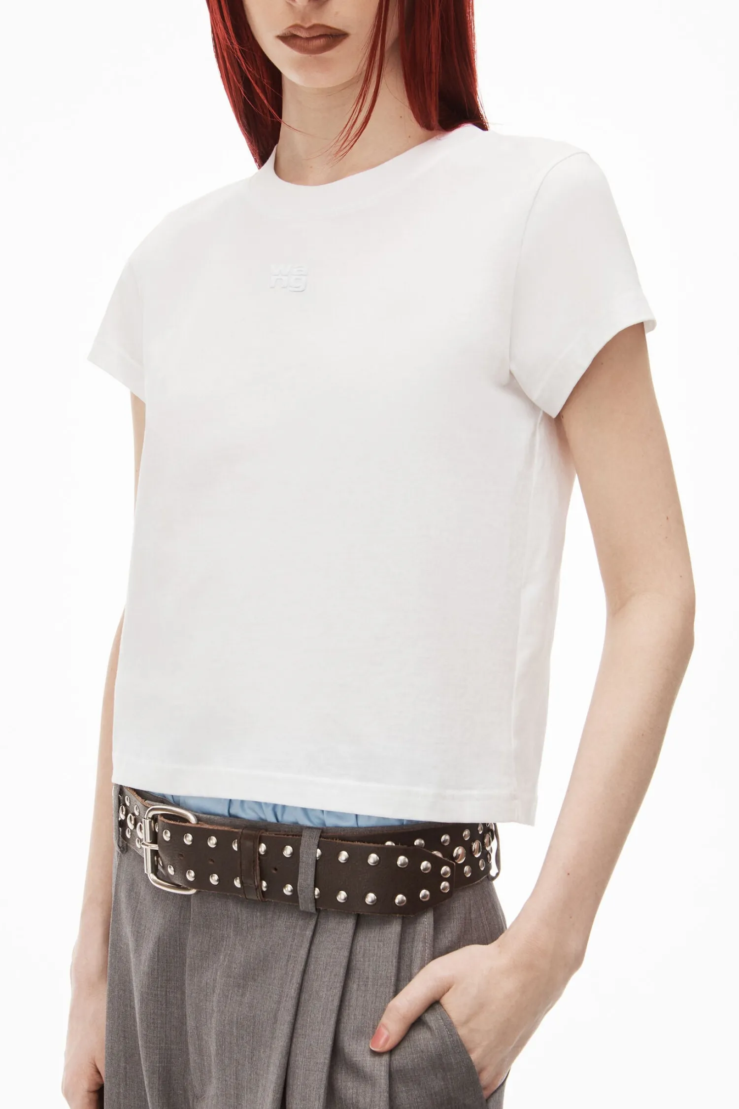 Store ALEXANDERWANG.T ESSENTIAL JERSEY SHRUNK TEE WITH PUFF LOGO & BOUND NECK White