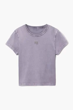 Hot ALEXANDERWANG.T ESSENTIAL JSY SHRUNK TEE W/PUFF LOGO & BOUND NECK AcidPinkLavender