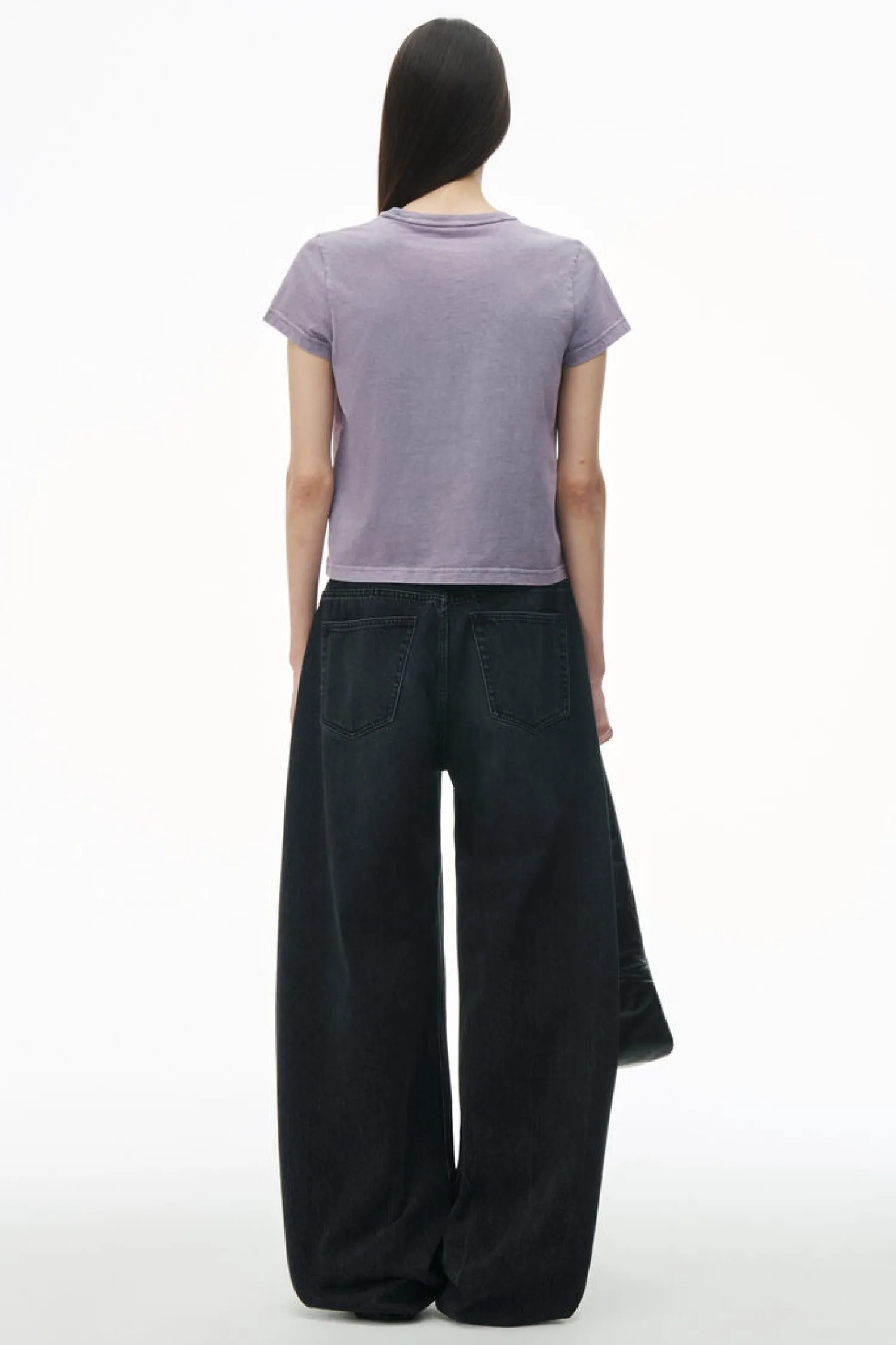 Hot ALEXANDERWANG.T ESSENTIAL JSY SHRUNK TEE W/PUFF LOGO & BOUND NECK AcidPinkLavender