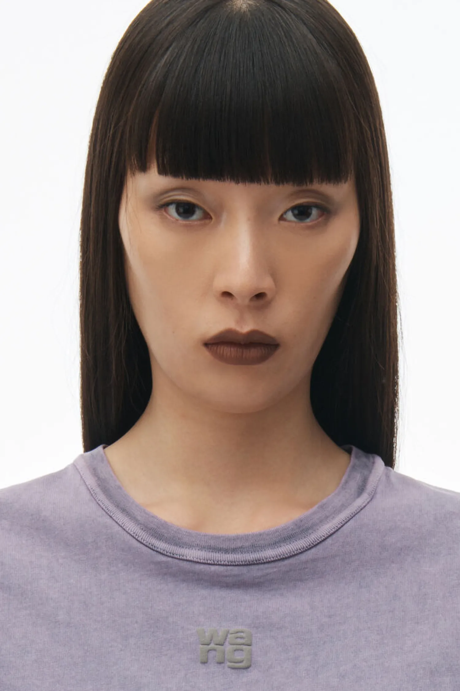 Hot ALEXANDERWANG.T ESSENTIAL JSY SHRUNK TEE W/PUFF LOGO & BOUND NECK AcidPinkLavender