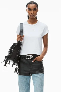 Fashion ALEXANDERWANG.T ESSENTIAL JSY SHRUNK TEE W/PUFF LOGO & BOUND NECK White