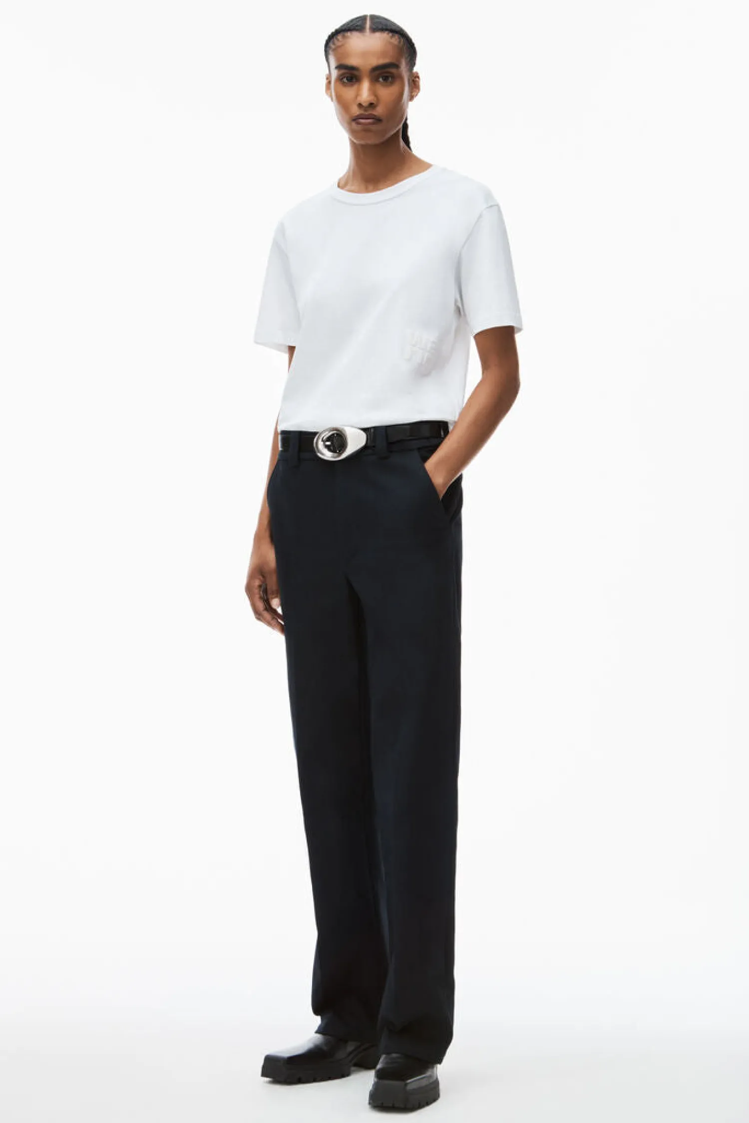Fashion ALEXANDERWANG.T ESSENTIAL JSY SS TEE W/ PUFF LOGO & BOUND NECK White