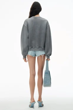 Sale ALEXANDERWANG.T ESSENTIAL TERRY CREW SWEATSHIRT W/ PUFF PAINT LOGO AcidFog