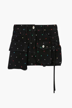 New THE ATTICO FAY BLACK MINI SKIRT BlackHotfixedStud