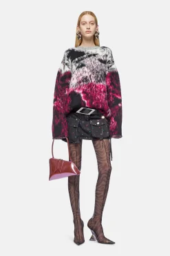 New THE ATTICO FAY BLACK MINI SKIRT BlackHotfixedStud