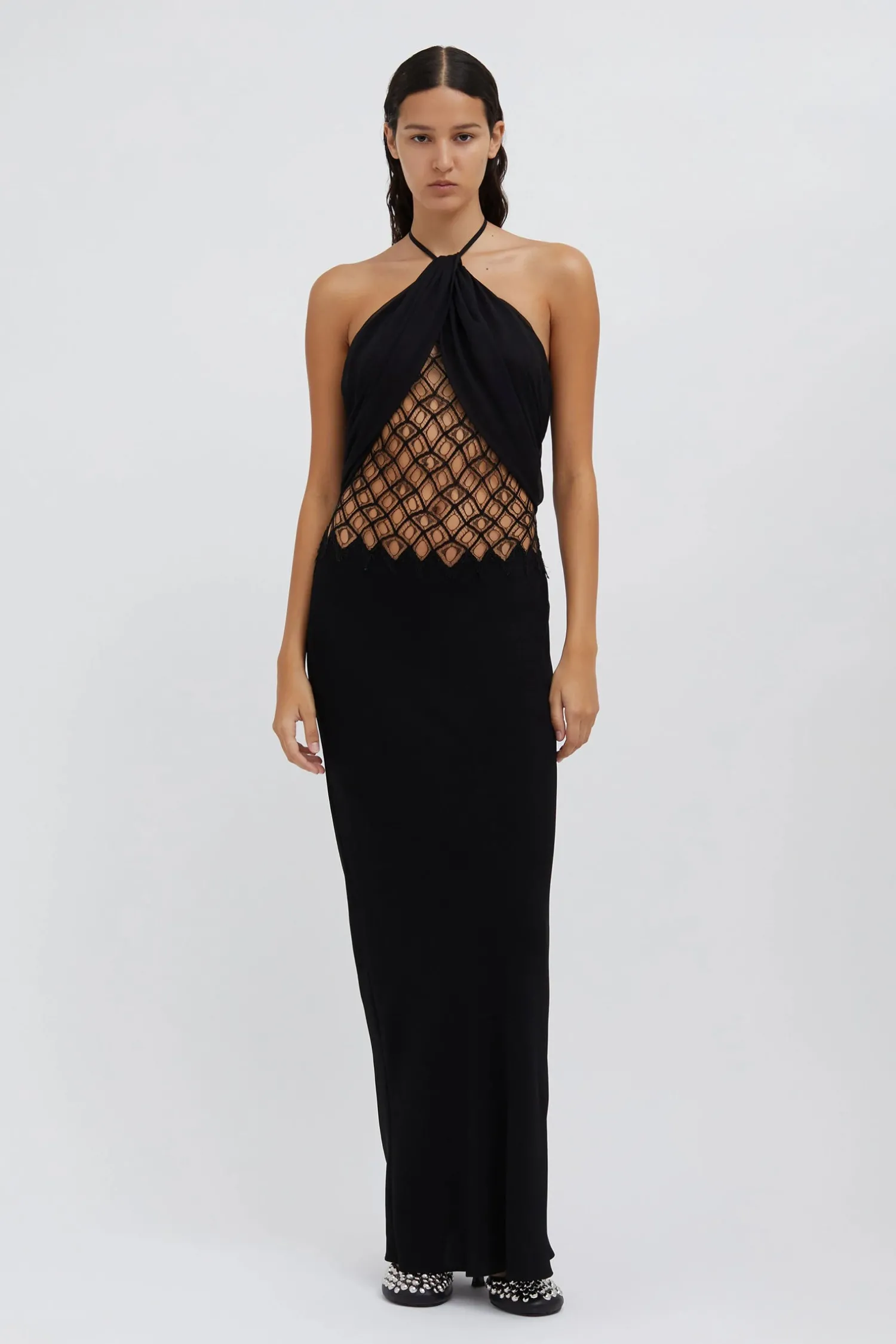 Outlet CHRISTOPHER ESBER FLUTED SILK COLUMN DRESS Black