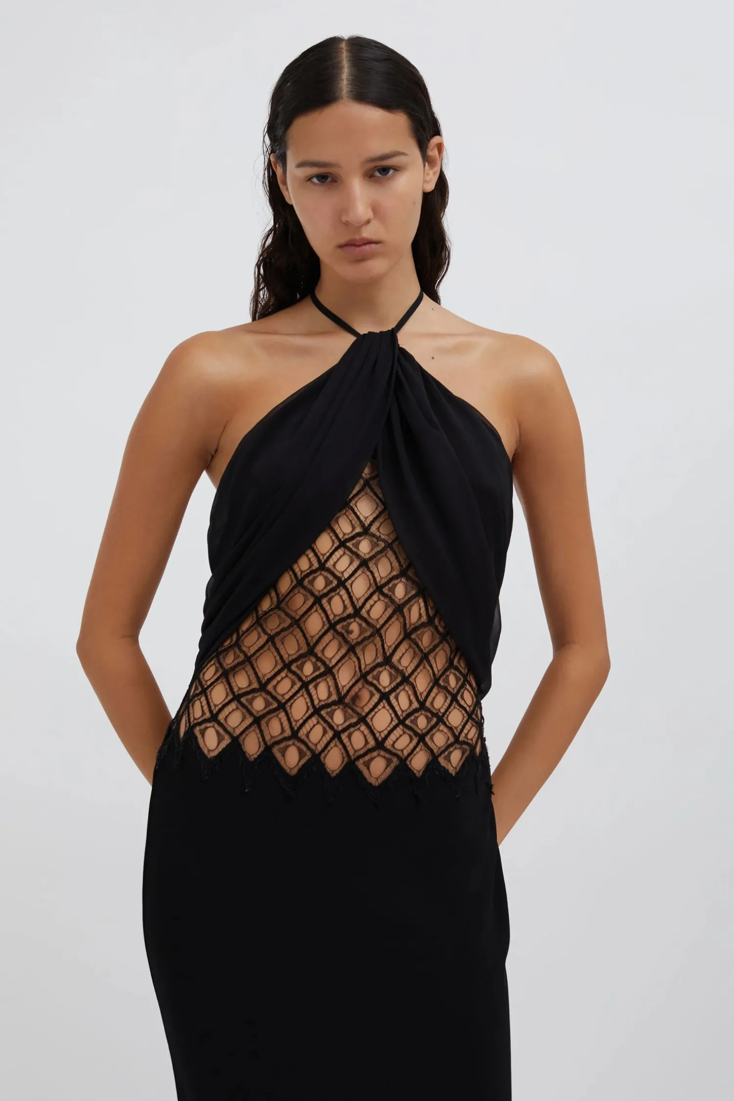 Outlet CHRISTOPHER ESBER FLUTED SILK COLUMN DRESS Black