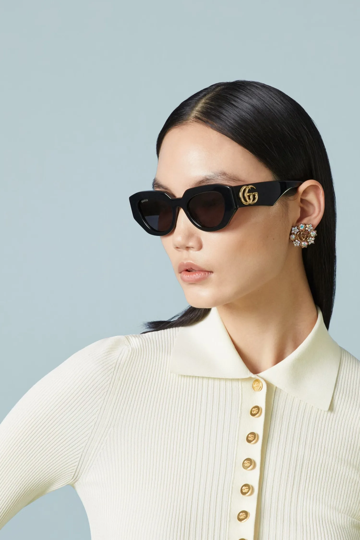 Discount GUCCI GEOMETRIC-FRAME SUNGLASSES Black