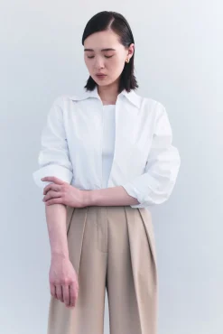 Fashion COURTNEY ZHENG HAINES POPLIN FRONT SLIT SHIRT White