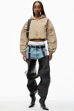Cheap ALEXANDERWANG.T HOODED CROPPED ZIP JACKET Safari
