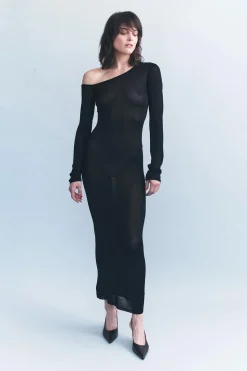 Outlet COURTNEY ZHENG IVANA OFF SHOULDER KNIT DRESS Black