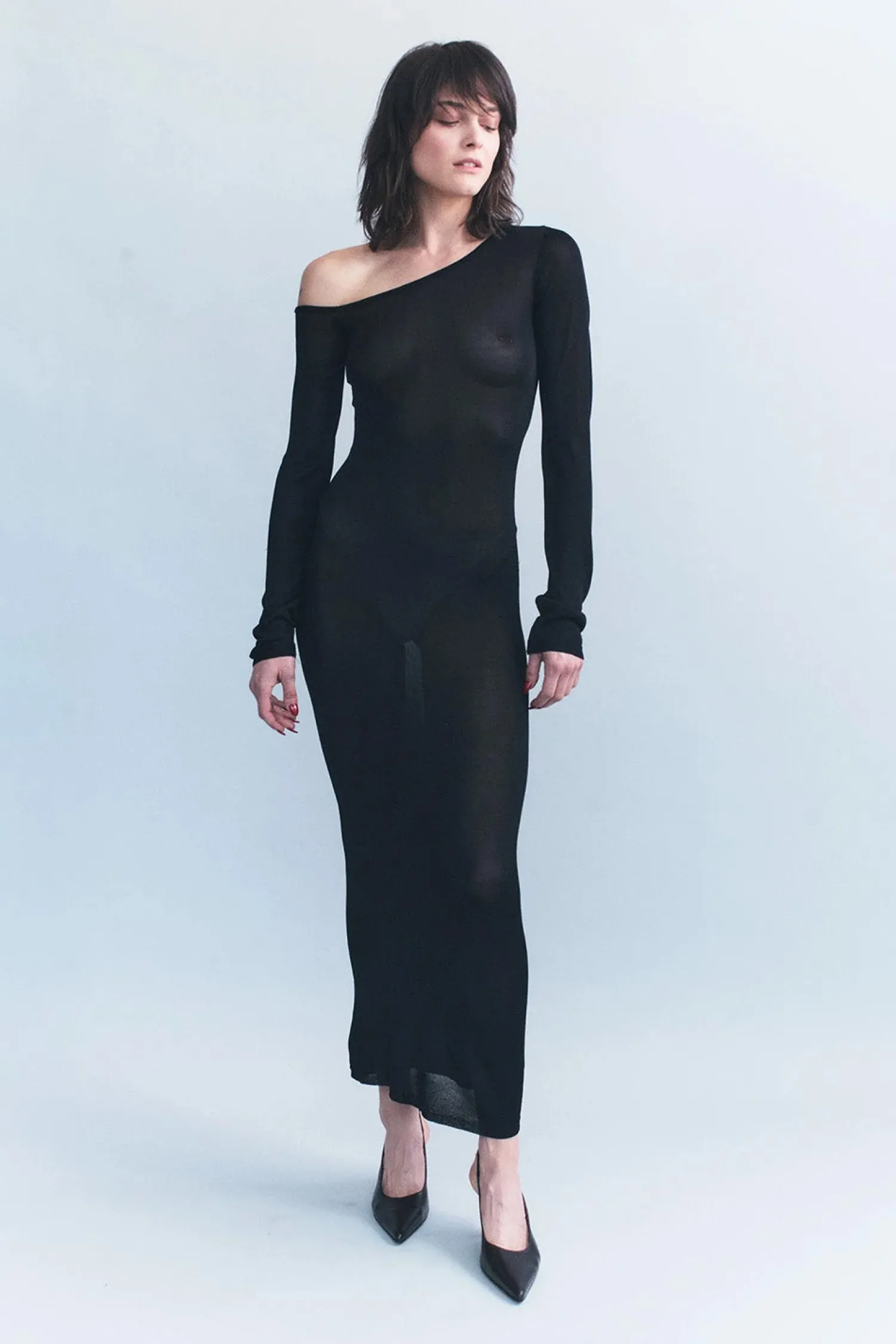 Outlet COURTNEY ZHENG IVANA OFF SHOULDER KNIT DRESS Black